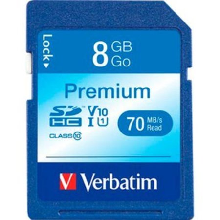 VERBATIM AMERICAS Verbatim® 96318 Premium SDHC Memory Card, UHS-I Class 10, 8 GB, Blue 96318